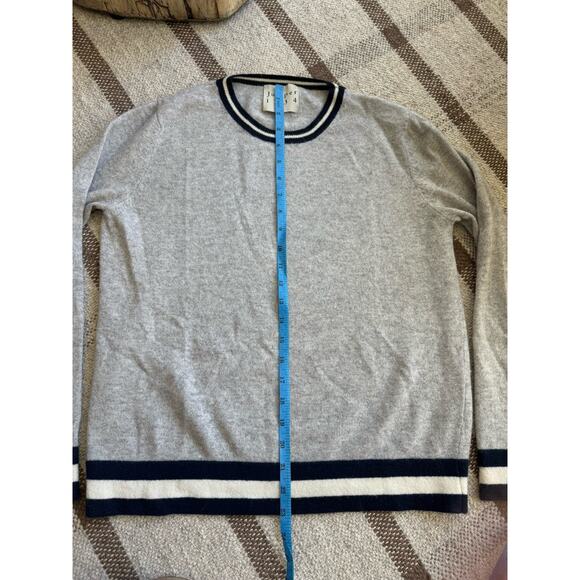 Jumper 1234 Cashmere Crew Neck Stripe Sweater Women’s Small 2 Gray Blue White - Picture 5 of 9